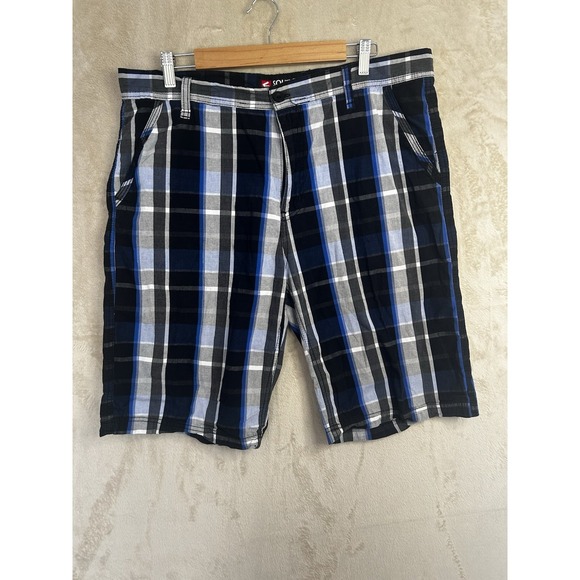 Southpole Other - Southpole Mens Plaid Shorts Blue Black White Checkered Size 36 Y2K Streetwear
